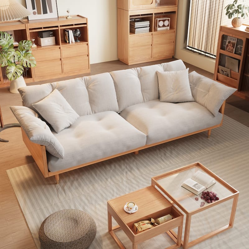 JASIWAY Modern 3-Seat Upholstered Cotton Linen Sofa