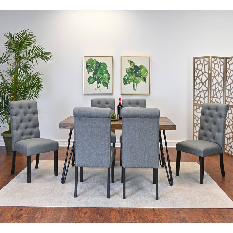 7 Piece Dining Table Set for 6, Kitchen Metal Table Cushion Chairs Set with 6 High Back Button-Tufted Chairs, for Apartment