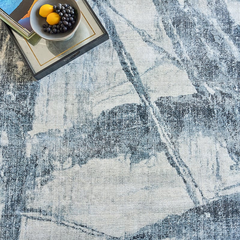 EXQUISITE RUGS Kyoto Hand-loomed Wool/Bamboo Silk Silver/Blue Area Rug.