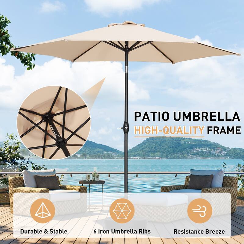 9ft Outdoor Patio Umbrella 6 Ribs with Tilt & Crank.