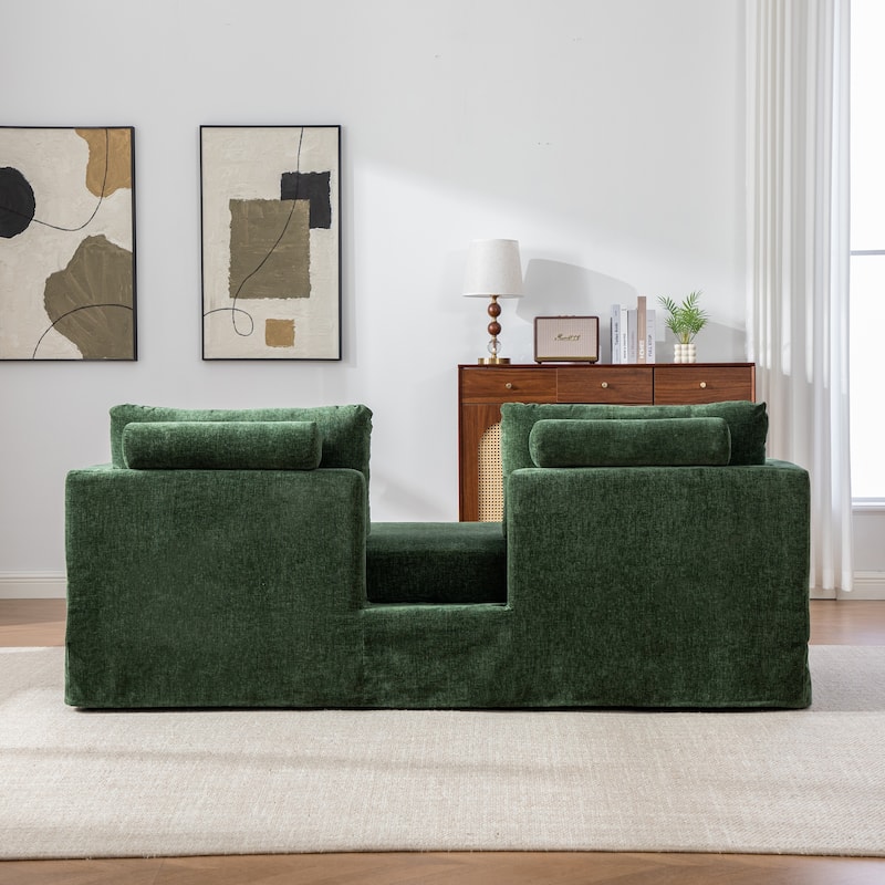 82.68" Extra-Wide Two-Seater Sofa with Chenille Upholstery, Armrest & Backrest Pillows for Living Room