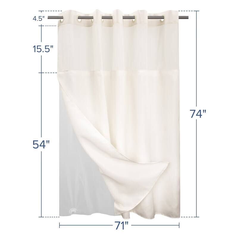 No Hook Slub Linen Texture Shower Curtain with PEVA Snap-in Liner