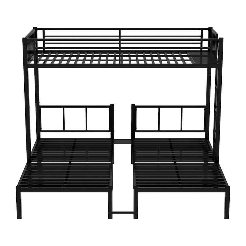 Detachable Metal Triple Bunk Bed for Kids, Converts to 3 Twin Beds, Noise Reduced, Black