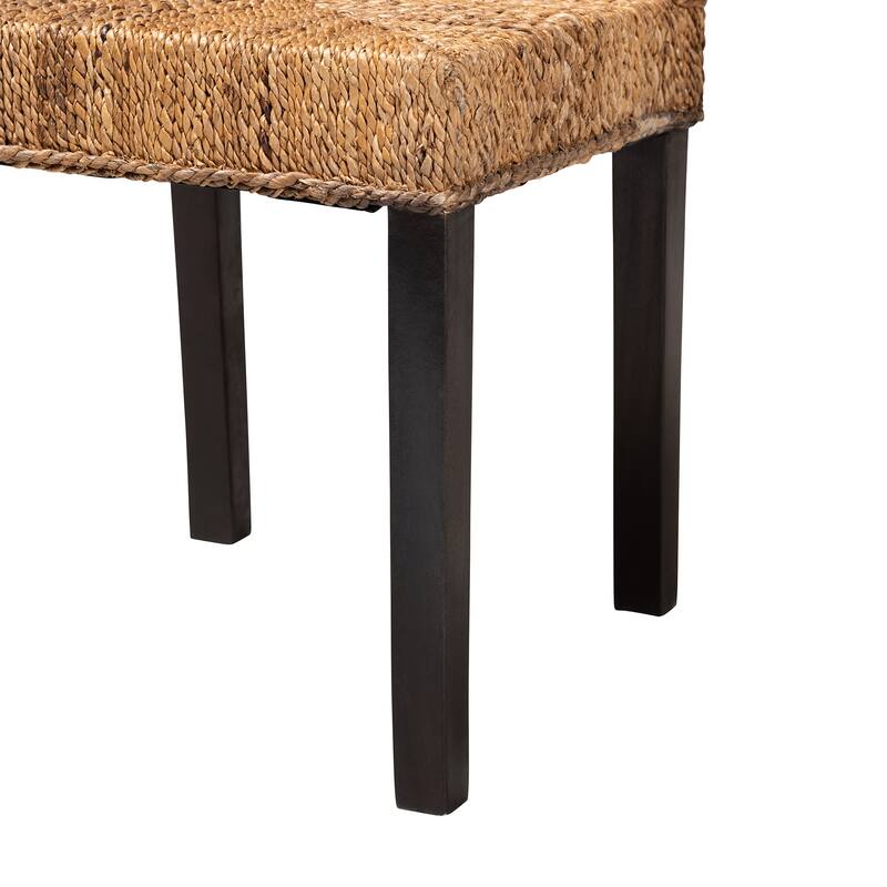 Laymi Modern Bohemian Dark Brown Mahogany Wood and Banana Fiber Dining Chair