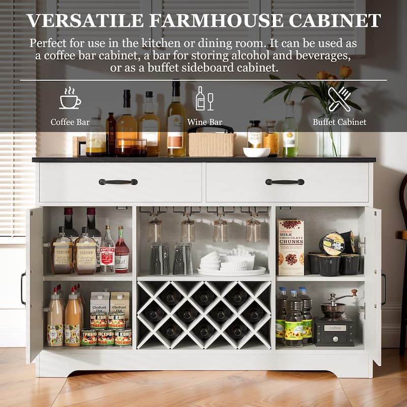 55" Farmhouse Bar with Removeable Wine GID, Kitchen Coffee Bar Cabinet