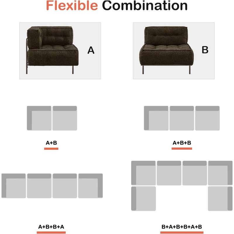 MCombo Modular Sofa Couch with Removable Cushion, 3 Seaters Accent Sofa Chair