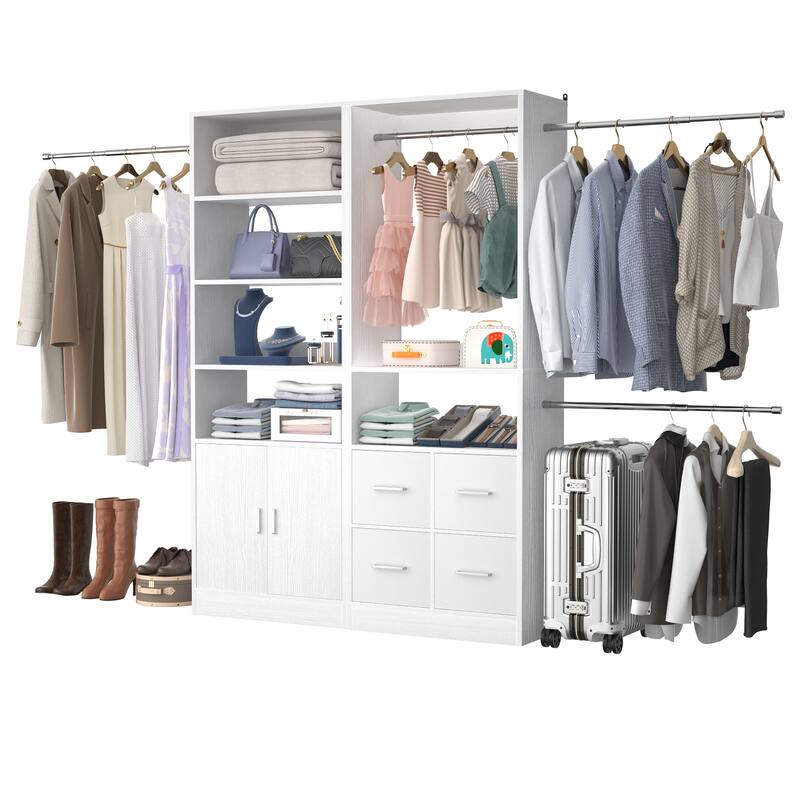 Rackcog Set of 2 Closet Organizer with 2 Doors, Closet System with Drawers for Walk-in Closet