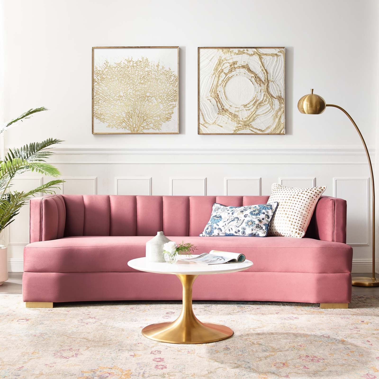 Encompass Channel Tufted Performance Velvet Curved Sofa On Sale