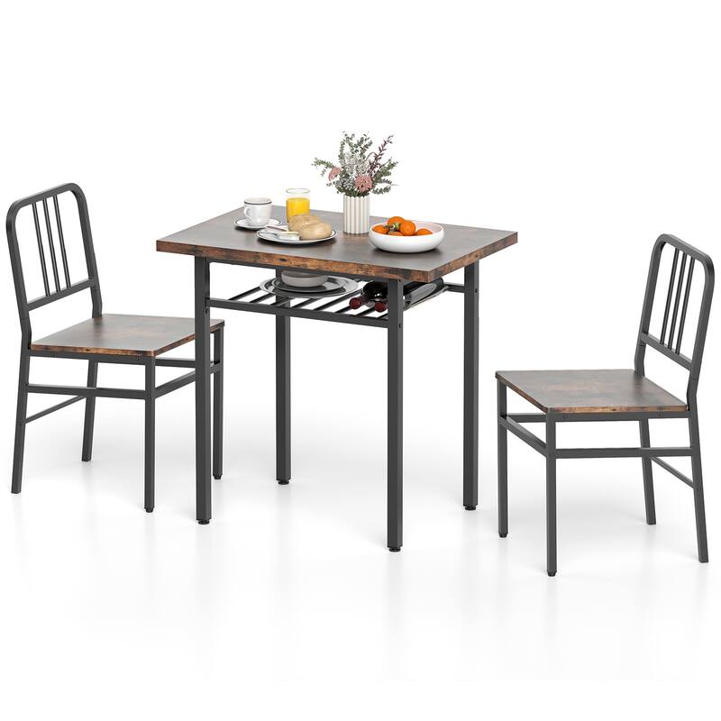 Gymax 3-Piece Rectangular Dining Table&Chairs Set Wooden Breakfast