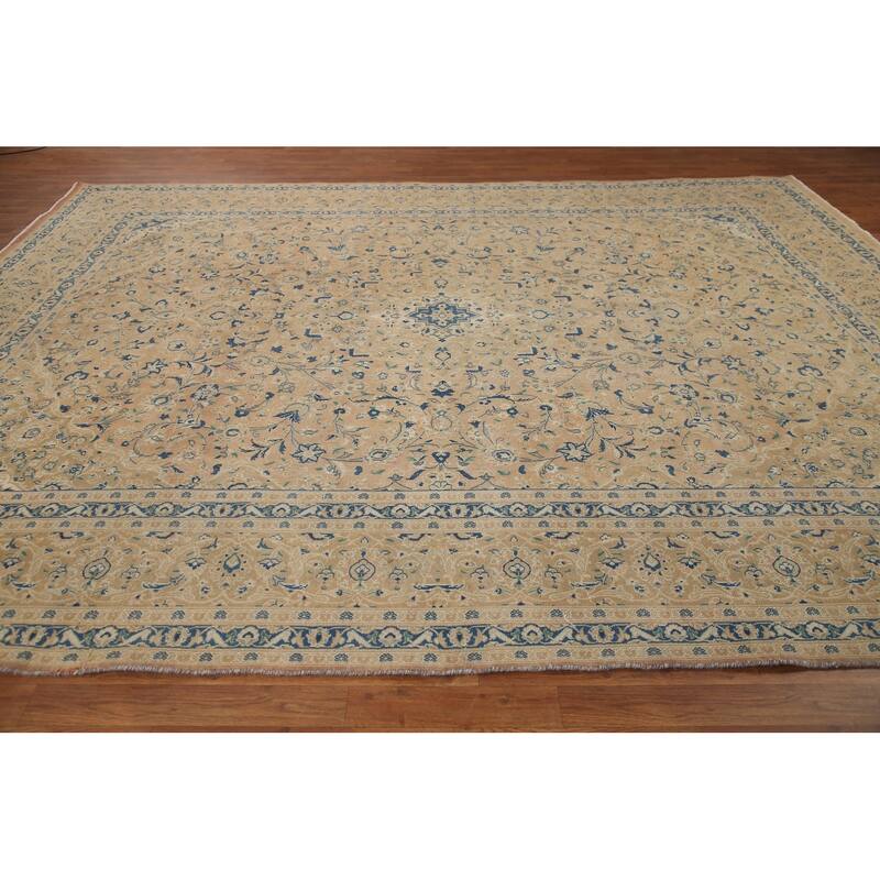 Hand Knotted Oriental 100% Wool Carpet Traditional Floral Oranges & Rust Mashad Area Rug - 12' 5'' X 9' 7''