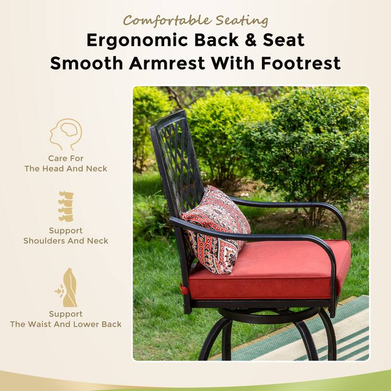 MAISON ARTS 3/5-Piece Patio High Bar Stool Set Rattan Chair Back Cushioned High Bar stool & Steel High Table