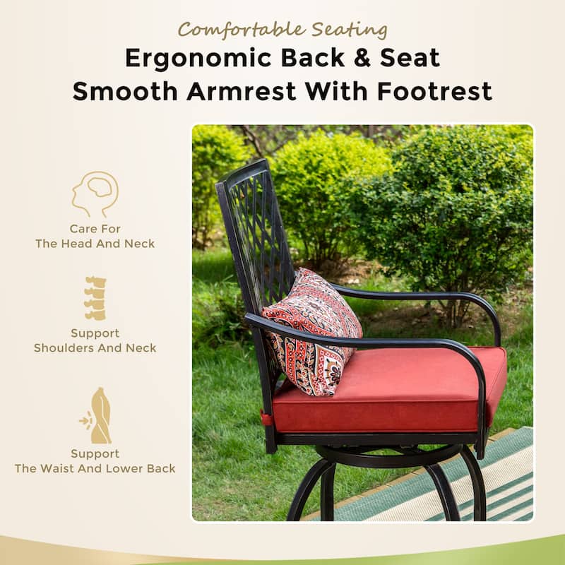 Outdoor Swivel Metal Cushioned Bar Height Patio Chairs Set of 4