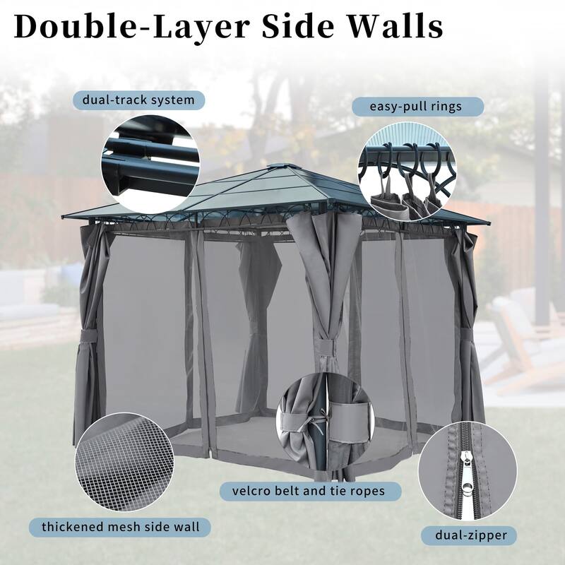 10x10 FT Outdoor Aluminum Hardtop Gazebo with Mosquito Netting
