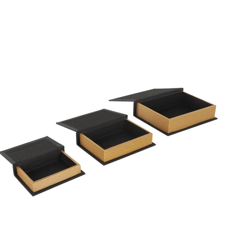 Faux Leather Book Shaped Decorative Box - Set of 3 Brown, Cream, Black, Copper - Roche River Decor