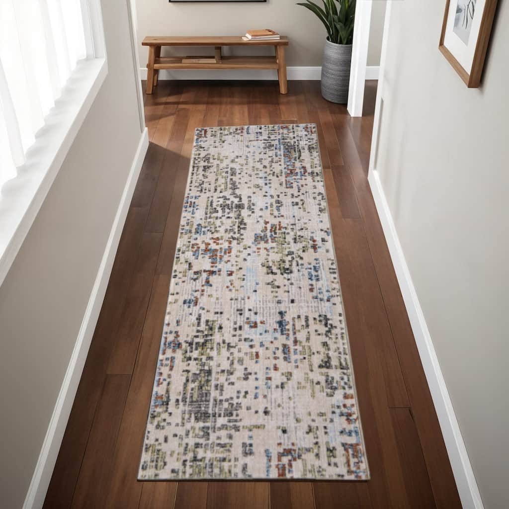 HomeRoots Abstract Casual Runner Area Rug - 87.00 in. x 30.00 in. x 0.47 in.