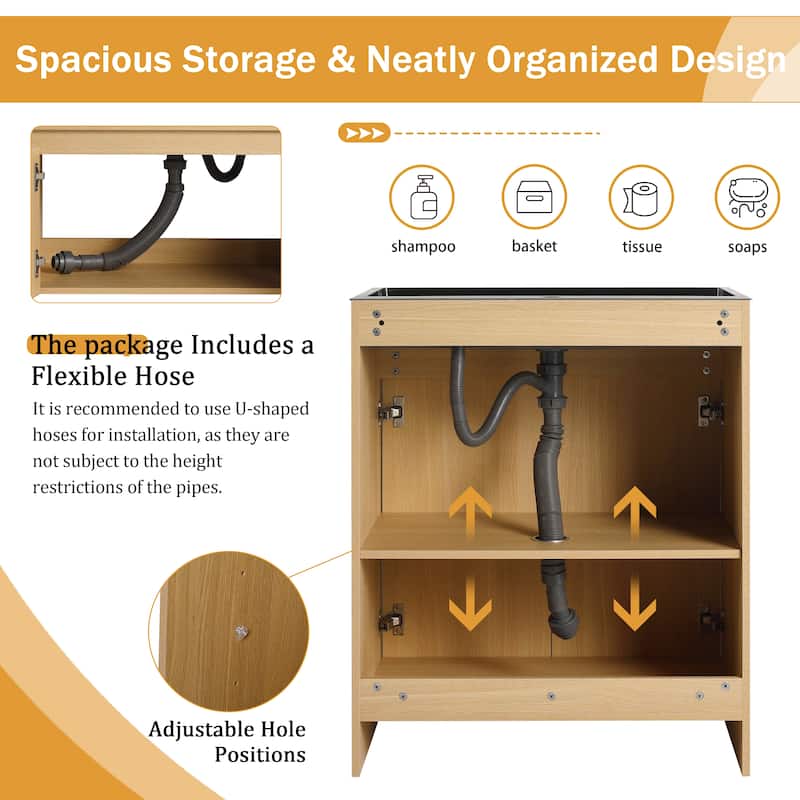 Malwee 28" FreeStanding Bathroom Vanity with Stainless Steel Sink, Floor Stand Bathroom Vanity with Flexible Drain Pipe