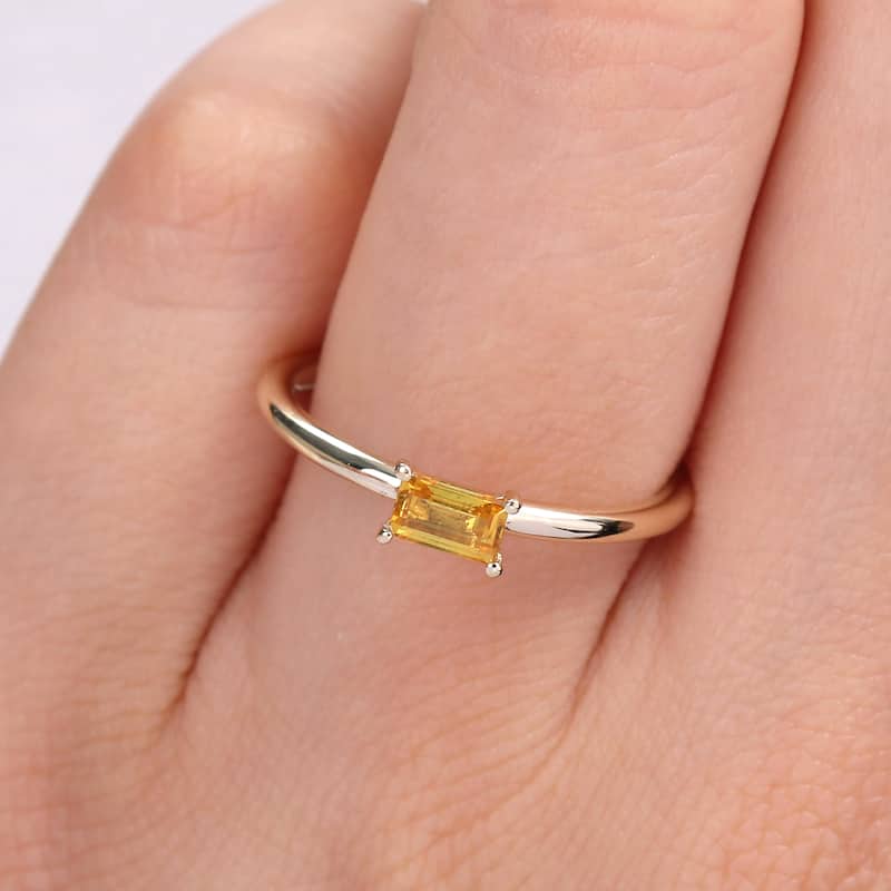 Miadora 10k Yellow Gold Yellow Sapphire Solitaire Stackable Baguette Ring