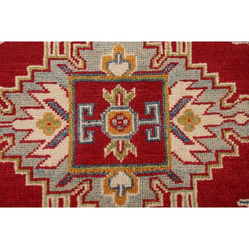 Geometric Red Kazak Oriental Area Rug Bedroom Hand-Knotted Wool Carpet - 5'1" x 6'7"