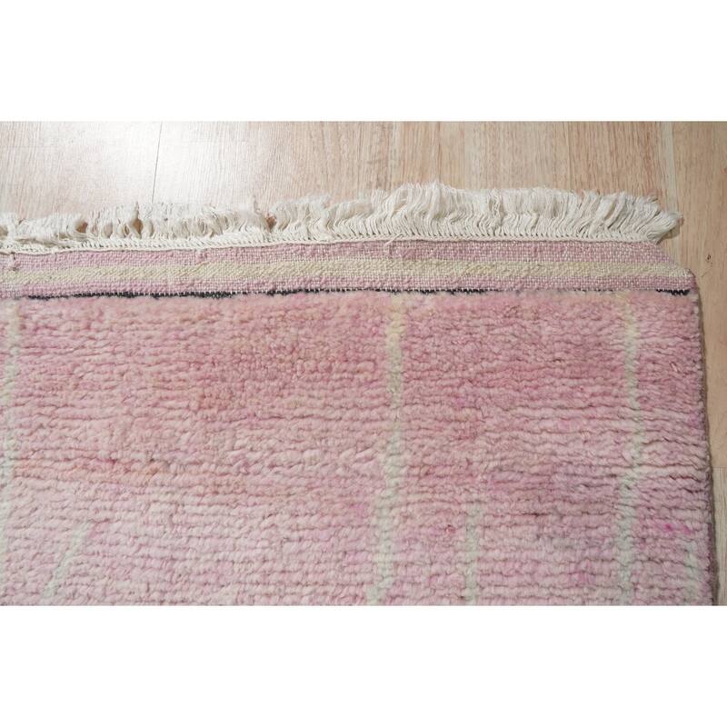 Pink Hand Knotted Wool Moroccan Rug, 8' x 10', soft cozy area rug - L