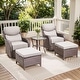 preview thumbnail 50 of 187, Outdoor Patio Sofa Swivel Chair with 6-Inch Thick Cushions Set 5PCS Swivel Chair w/ Table Ottoman - Brwon Wicker Beige Cushion