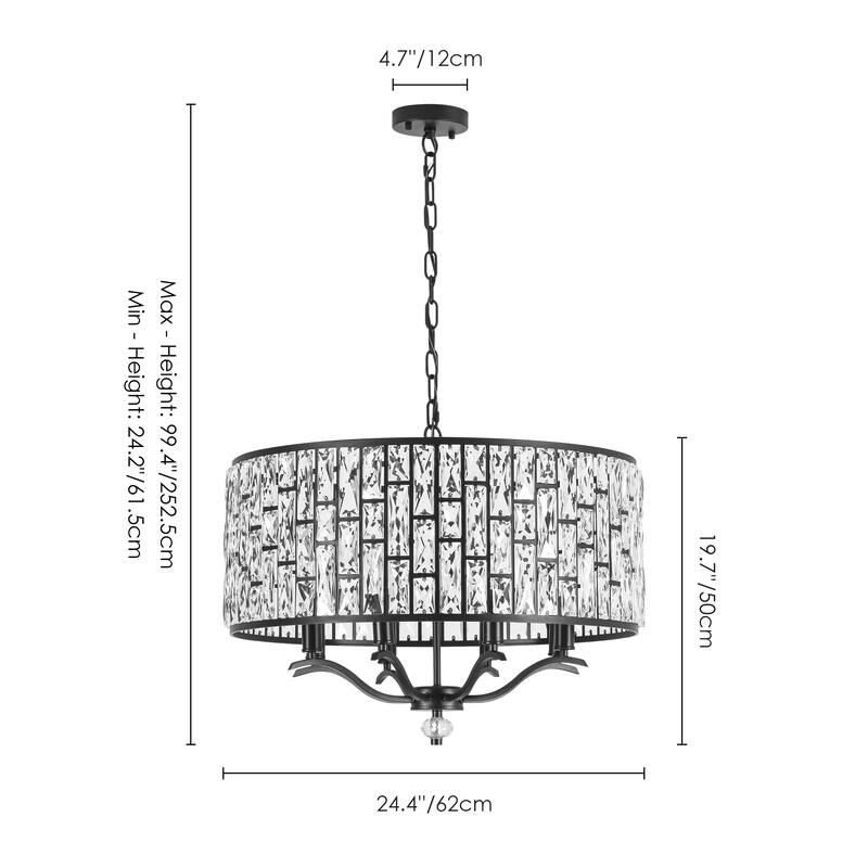8-Light Modern Glam Black Faceted Crystal Chandelier with Cylinder Drum Shade for Dining Room, Living Room