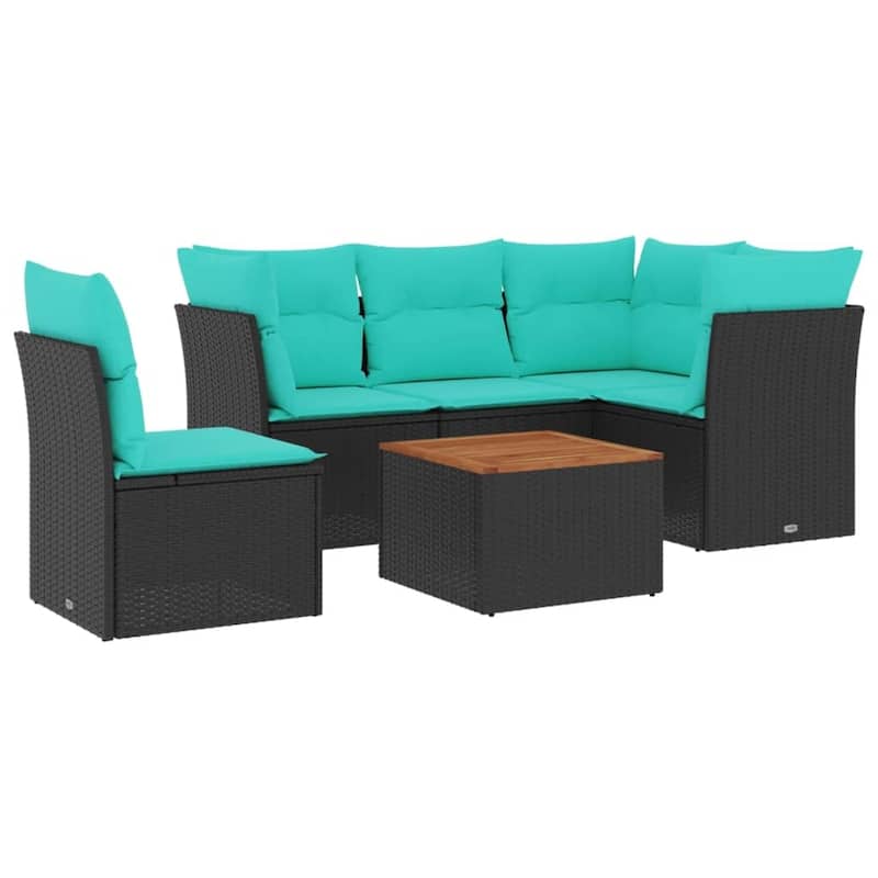 vidaXL 6 Piece Patio Sofa Set with Cushions Black Poly Rattan - 24.4 x 24.4 x 27.2