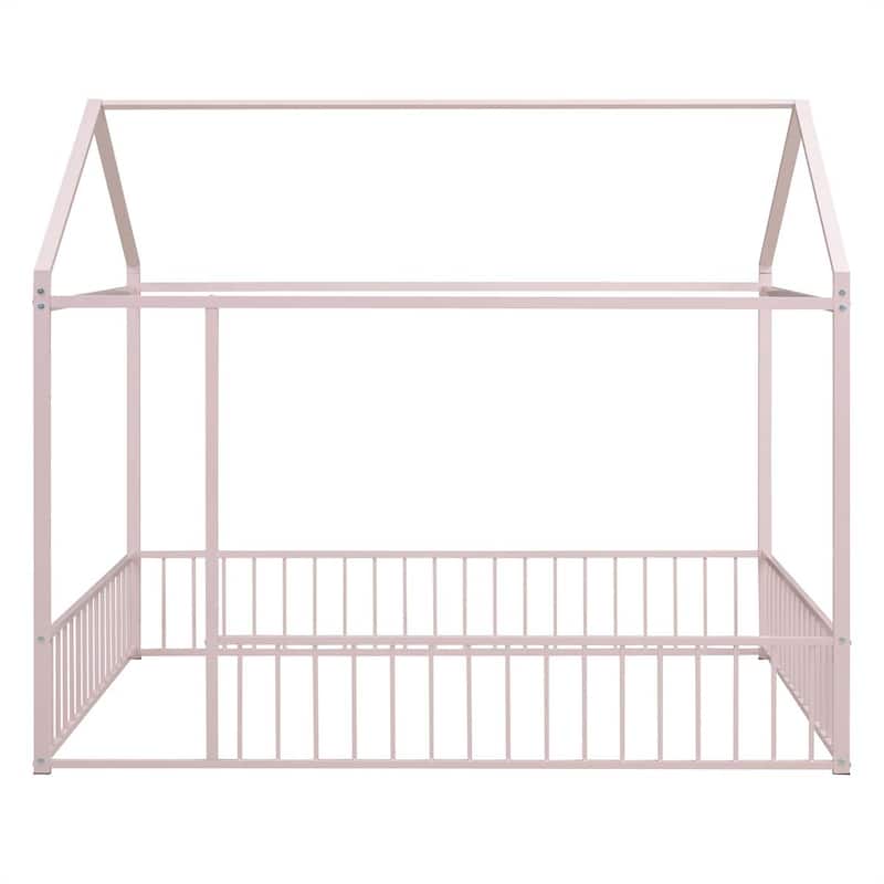 Metal House Bed Frame with Fence,for Kids,Teens,Girls,Boys