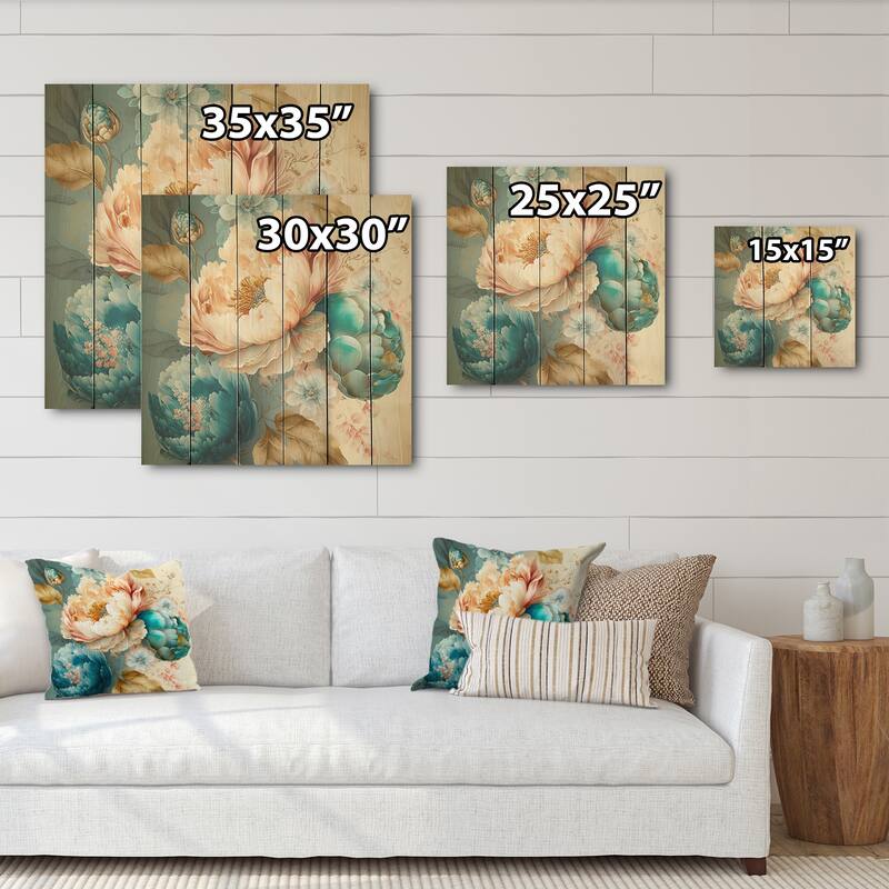 Designart 'Multi-Color Blooming Flowers V' Floral Wood Wall Art - Natural Pine Wood
