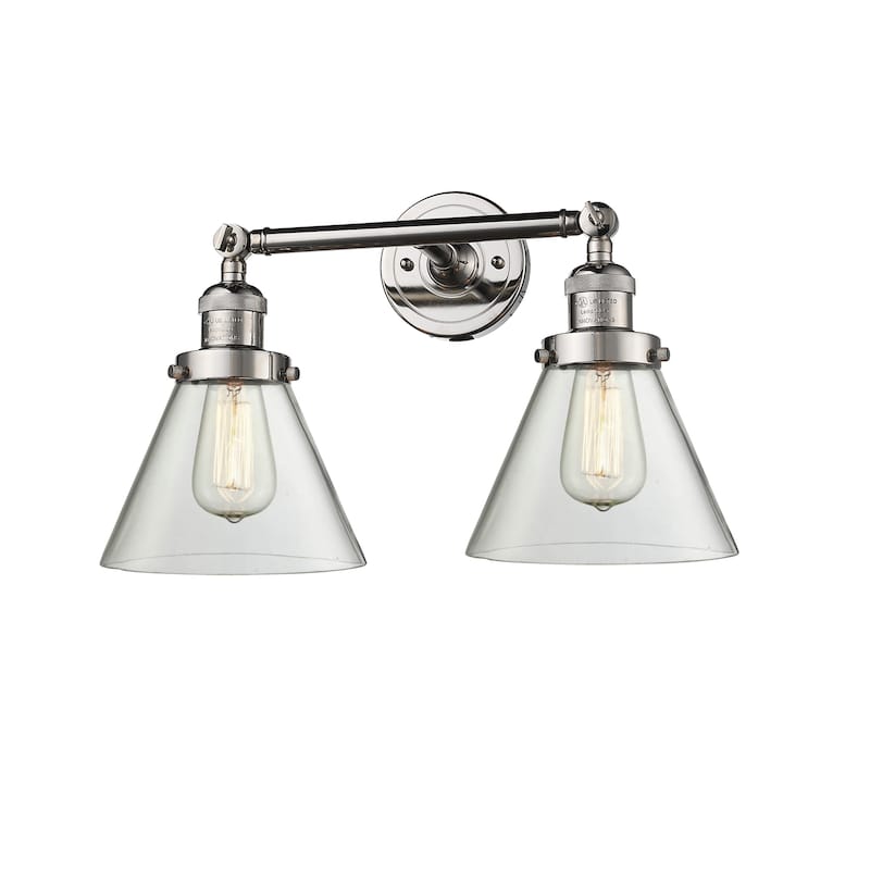 Innovations Lighting Large Cone 2 Light 18" Wide Bathroom Vanity Light - Polished Nickel / Clear