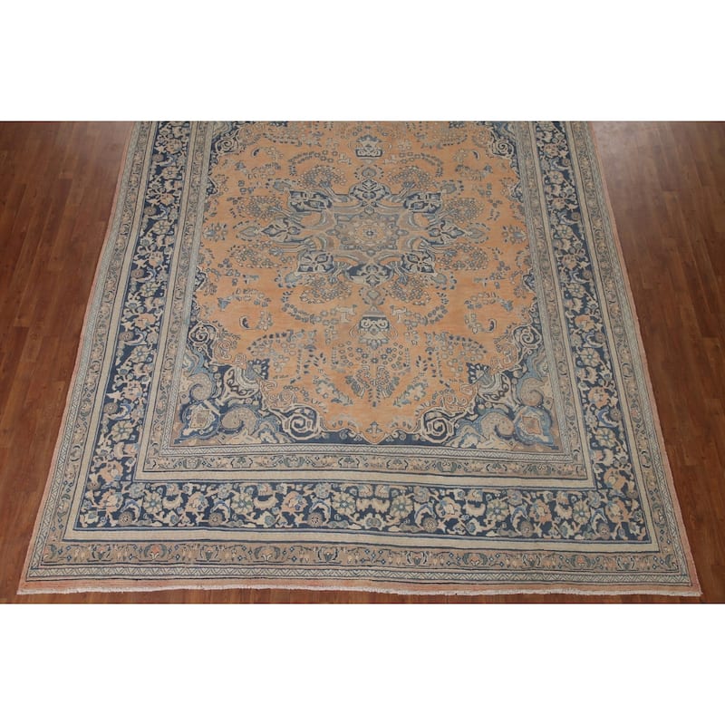 Vegetable Dye Mashad Persian Vintage Area Rug Hand-knotted Wool Carpet - 9'7" x 12'6"