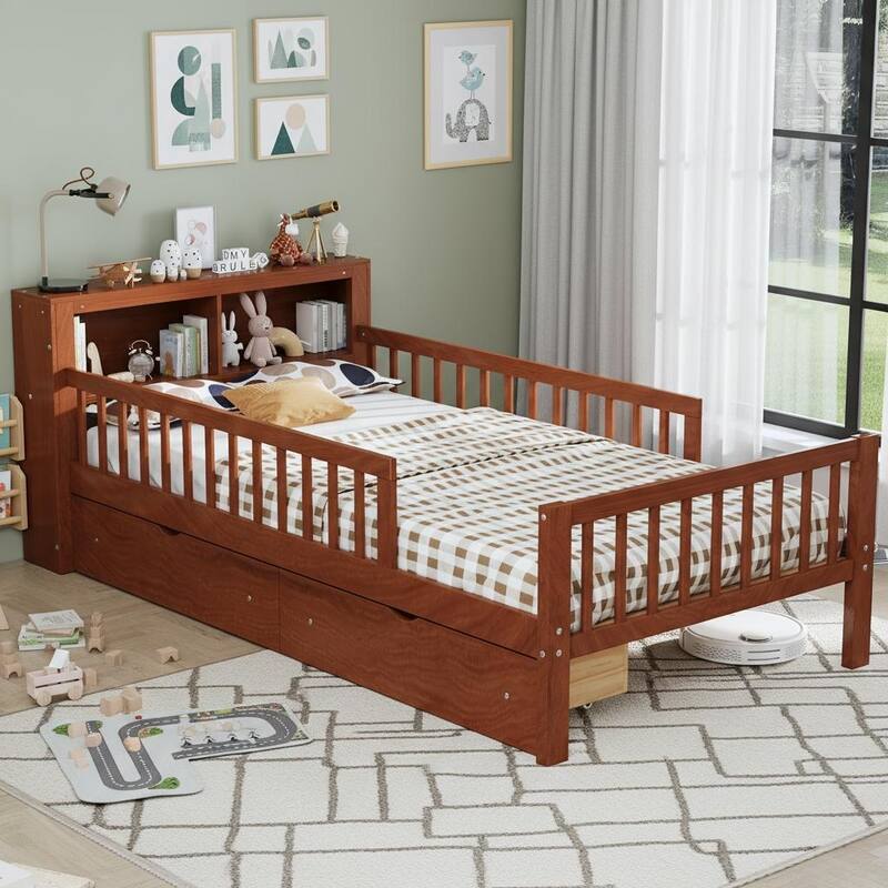 Twin Size Bed with Headboard Storage Rack by Harper&Bright Designs