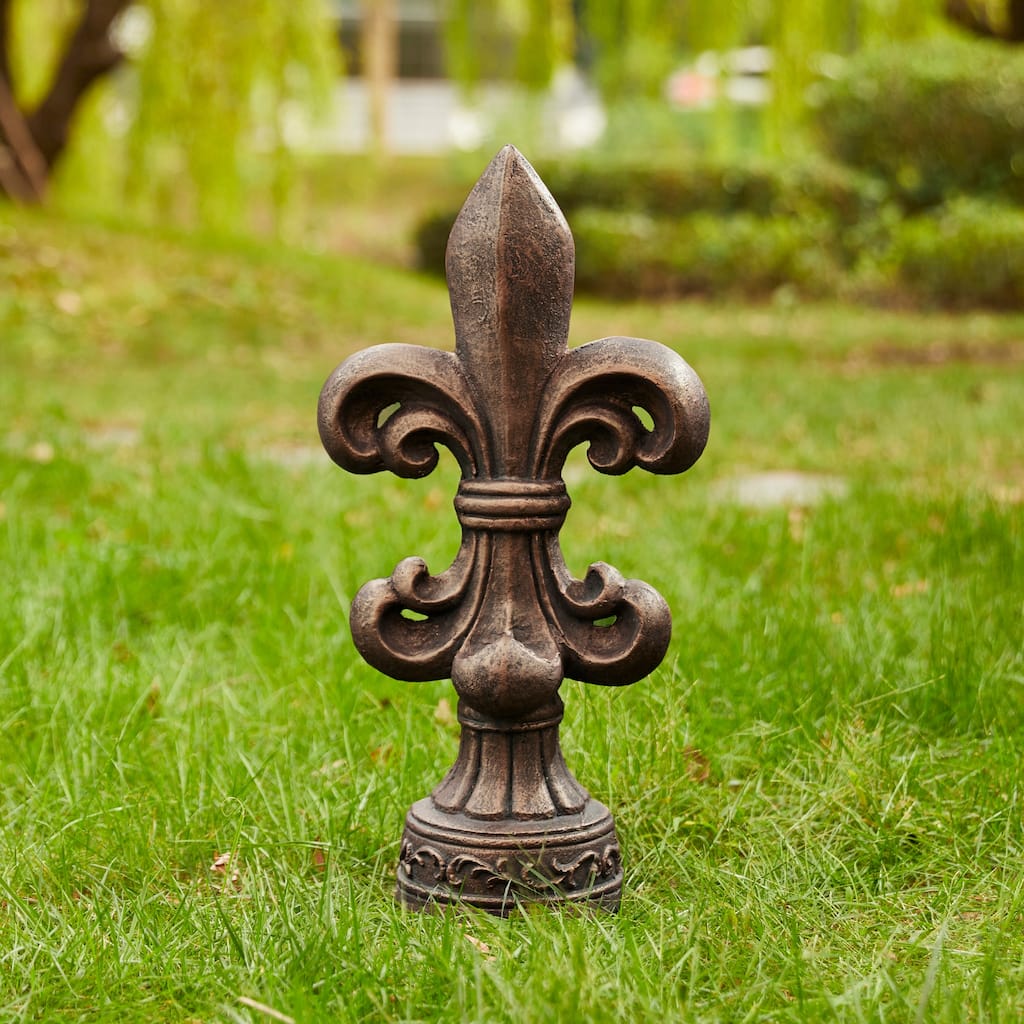 MgO Bronze French Holiness Fleur De Lis LYS Garden Statue Coastal Sculpture by Glitzhome