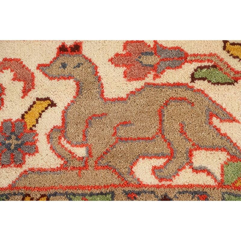 Hunting Animals Ziegler Indian Area Rug Hand-Knotted Wool Carpet - 9'1" X 11'10"