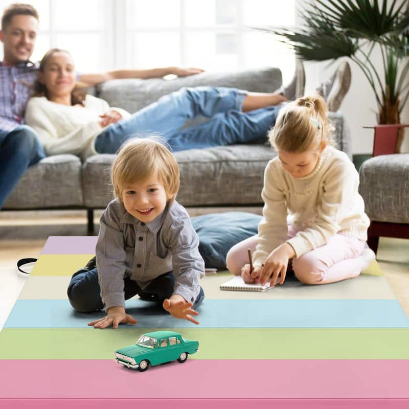 Multicolor Folding Gymnastics Mat Tri Fold Exercise Mat with Handles EPE Foam PU Leather - 71" x 47" x 1.6"