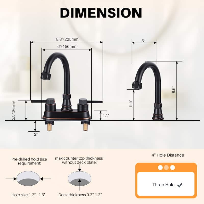 WOWOW 4-inch Dual Handle Bathroom Sink Faucet in Modern