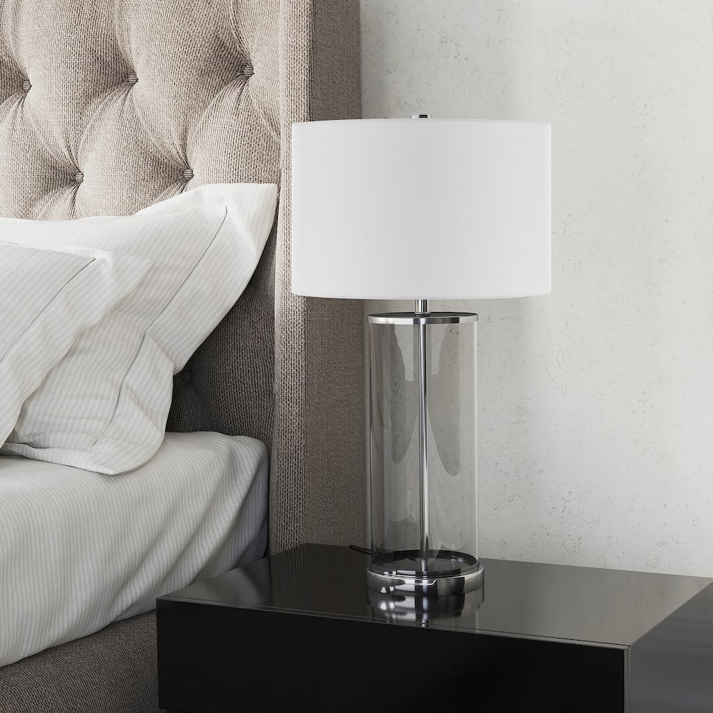Rowan Classic Glass Table Lamp with Linen Shade (Optional Finishes)