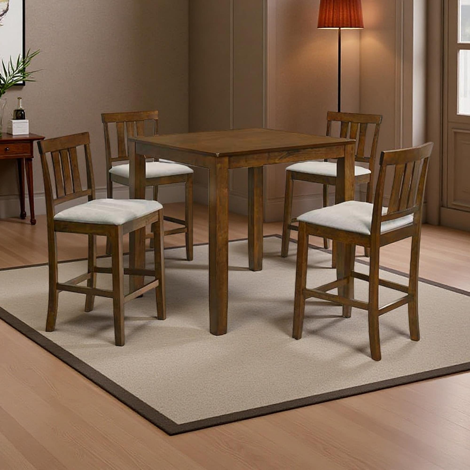5-Piece Counter Height 35.4" Dining Set with Square Table & Upholstered Chairs