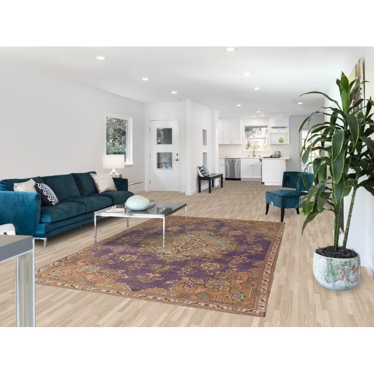 Distressed Purple Tabriz Persian Vintage Area Rug Handmade Wool Carpet - 6'0"x 9'2"