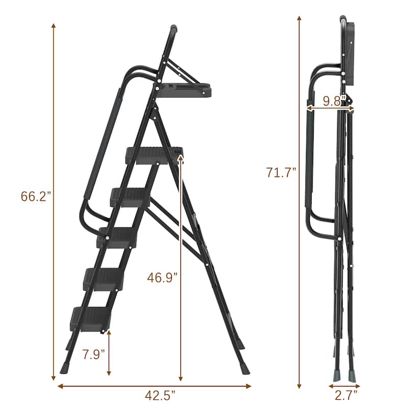 5-Step Folding Ladder with Handrails