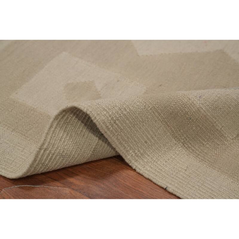 Hand Woven Oriental 100% Wool Carpet Southwestern Tribal Beige & Ivories Kilim Area Rug - 11' 8'' X 8' 11''