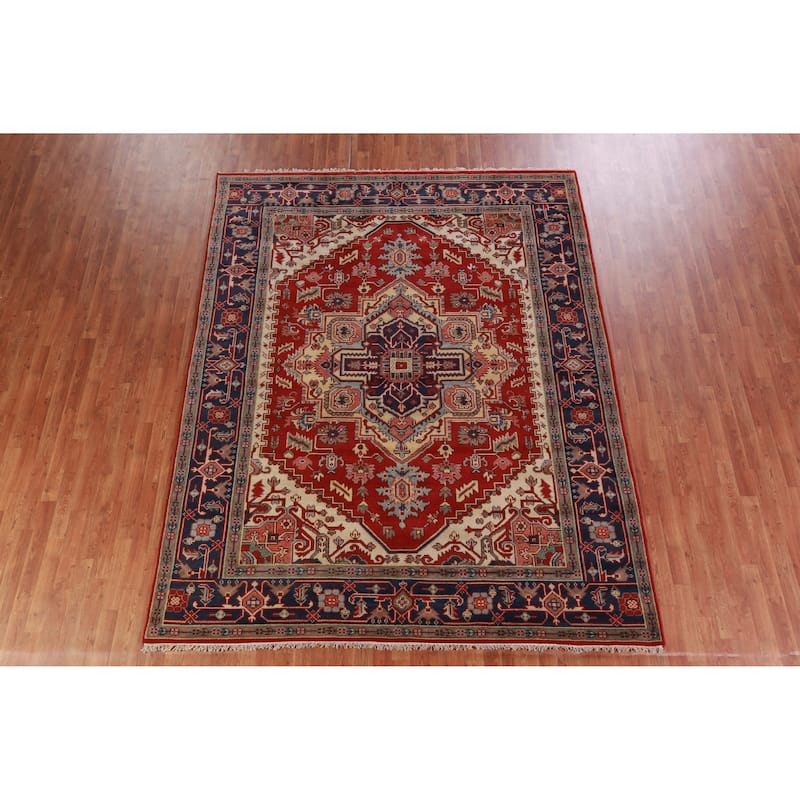 Hand Knotted Oriental 100% Wool Carpet Traditional Medallion Red Heriz (serapi) Area Rug - 9' 11'' X 7' 10''