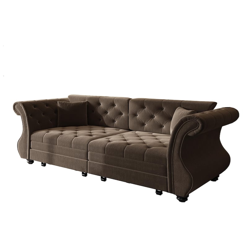 Chesterfield Pull Out Sofa Bed, Oversized 3-Seater/4-Seater Velvet Couch with Flared Arms, Convertible Sleeper Sofa