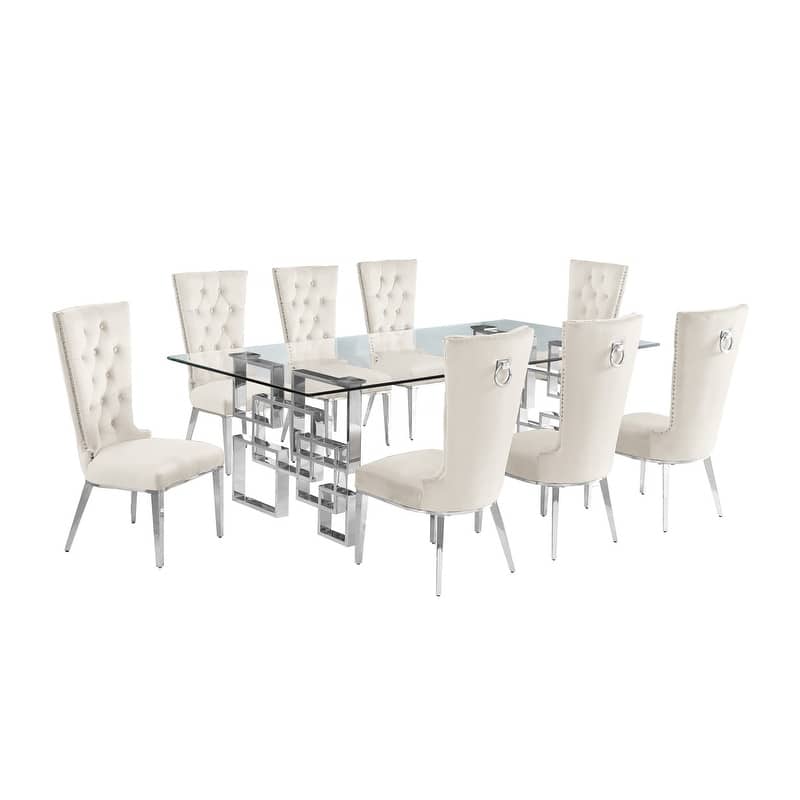 Best Quality Furniture D223/4-SC330-7 Dining Set with 95" 15mm Glass