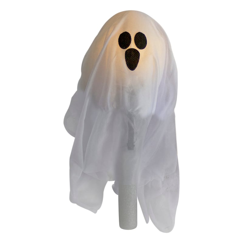 Set of 6 LED Lighted White Ghost Outdoor Halloween Lawn Stakes, 30"