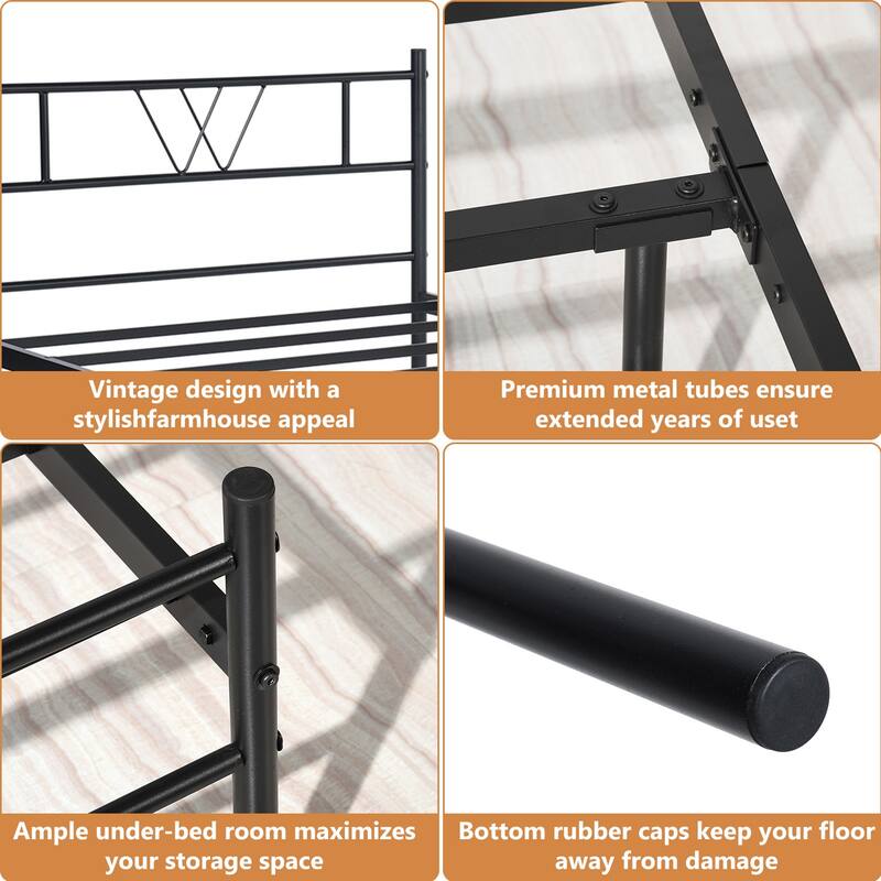 Full Size Metal Bed Frame with Headboard Platform Bed / Heavy Duty/ Solid Metal Slat / No Box Spring Needed, Twin Bed Frame