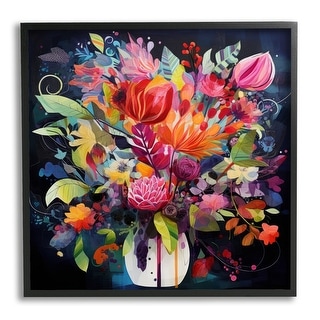 Stupell Modern Flowers on Blue Framed Giclee Art Design by Lazar Studio ...