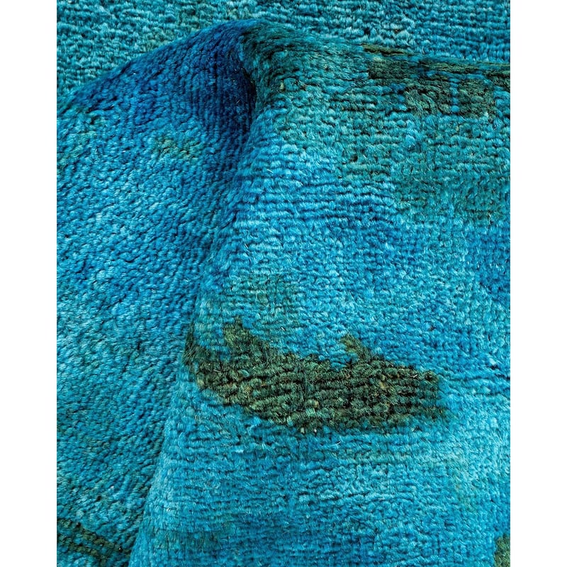 Overton Hand Knotted Wool Vintage Inspired Modern Contemporary Overdyed Blue Area Rug - 3' 2" x 5' 6"