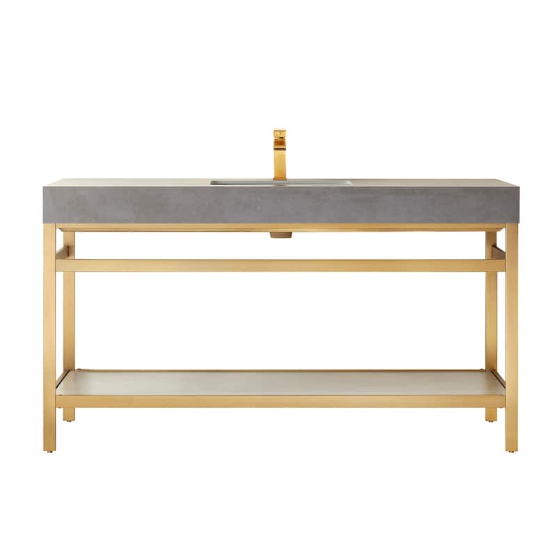 Funes 60" Single Vanity, Metal Support with Stone Top without Mirror - 60''x22''