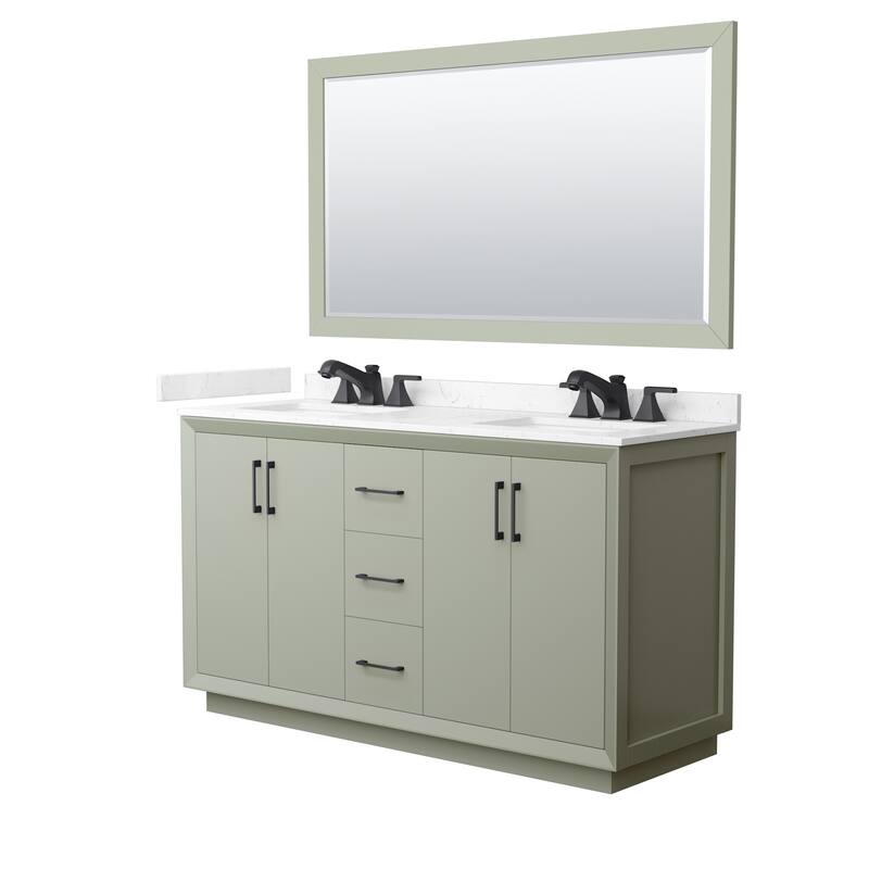 Wyndham Collection WCF4141-60D-VCA-US3M58 Strada 60" Free Standing - Light Green / Carrara Cultured Marble Top / Matte