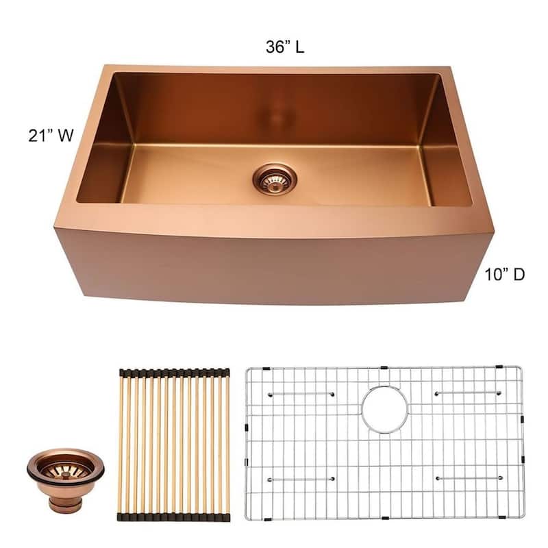 Kichae Farmhouse Sink Apron Kitchen Sink 30/33/36 Inch Gold/Rose Gold - 36"x21" - Rose Gold
